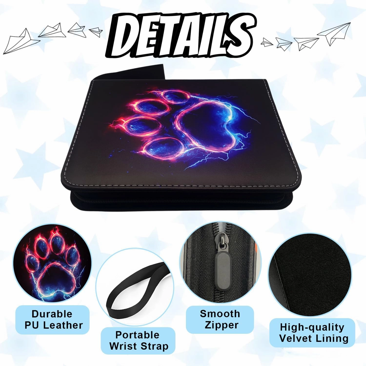 Trading Card Binder, 4 Pockets 400 Cards Holder with 50 Removable Sleeves Card Book Card Organizer for Game Cards Sports Cards Album Gifts for Card Collectors