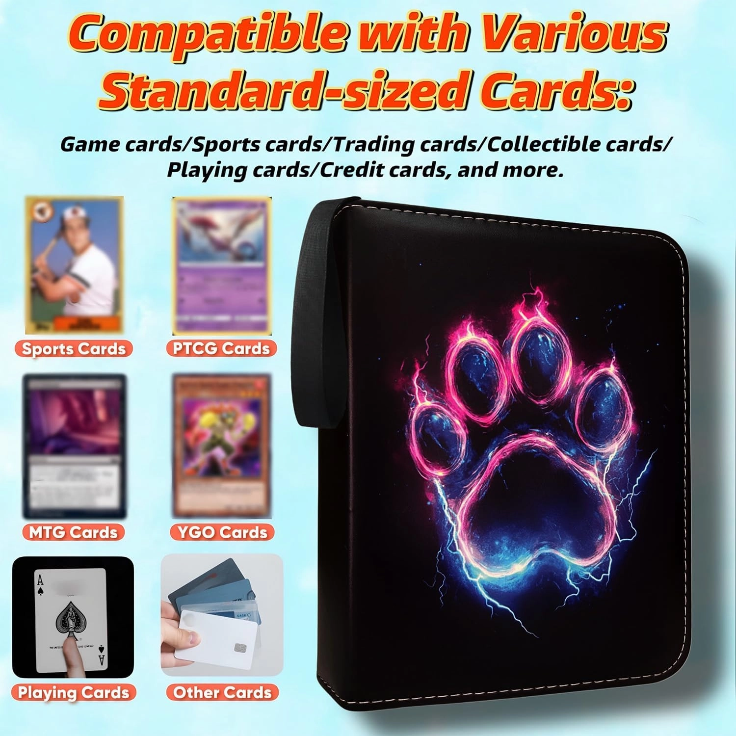 Trading Card Binder, 4 Pockets 400 Cards Holder with 50 Removable Sleeves Card Book Card Organizer for Game Cards Sports Cards Album Gifts for Card Collectors
