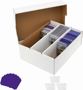 Trading Card Storage Box-3-Row Design/8 Dividers&3 Supporters&50 Soft Sleeves-Fits MTG, TCG, Sports Cards(Sleeved/Unsleeved)-Magnetic&Toploader Compatible-Durable Cardboard (1 Pack)