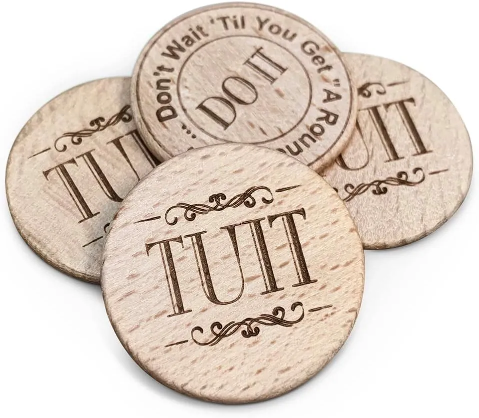Trainers Warehouse Polished Wood Round TUIT Tokens (24/Set) | No Better Way to Say Don't Procrastinate! Do it Now Than with a A Round TUIT(Natural Wood)