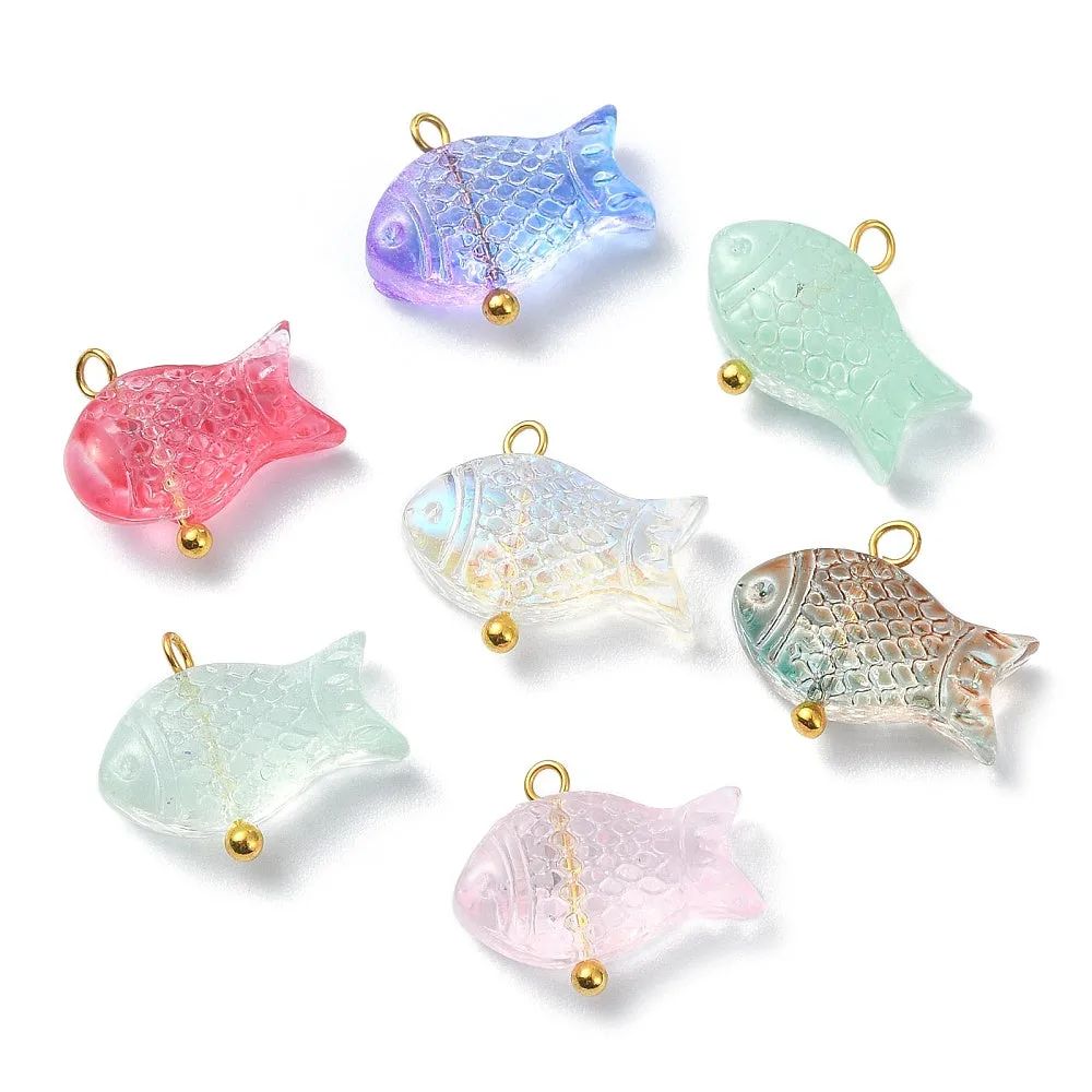 Transparent Painted Glass Fish Charms