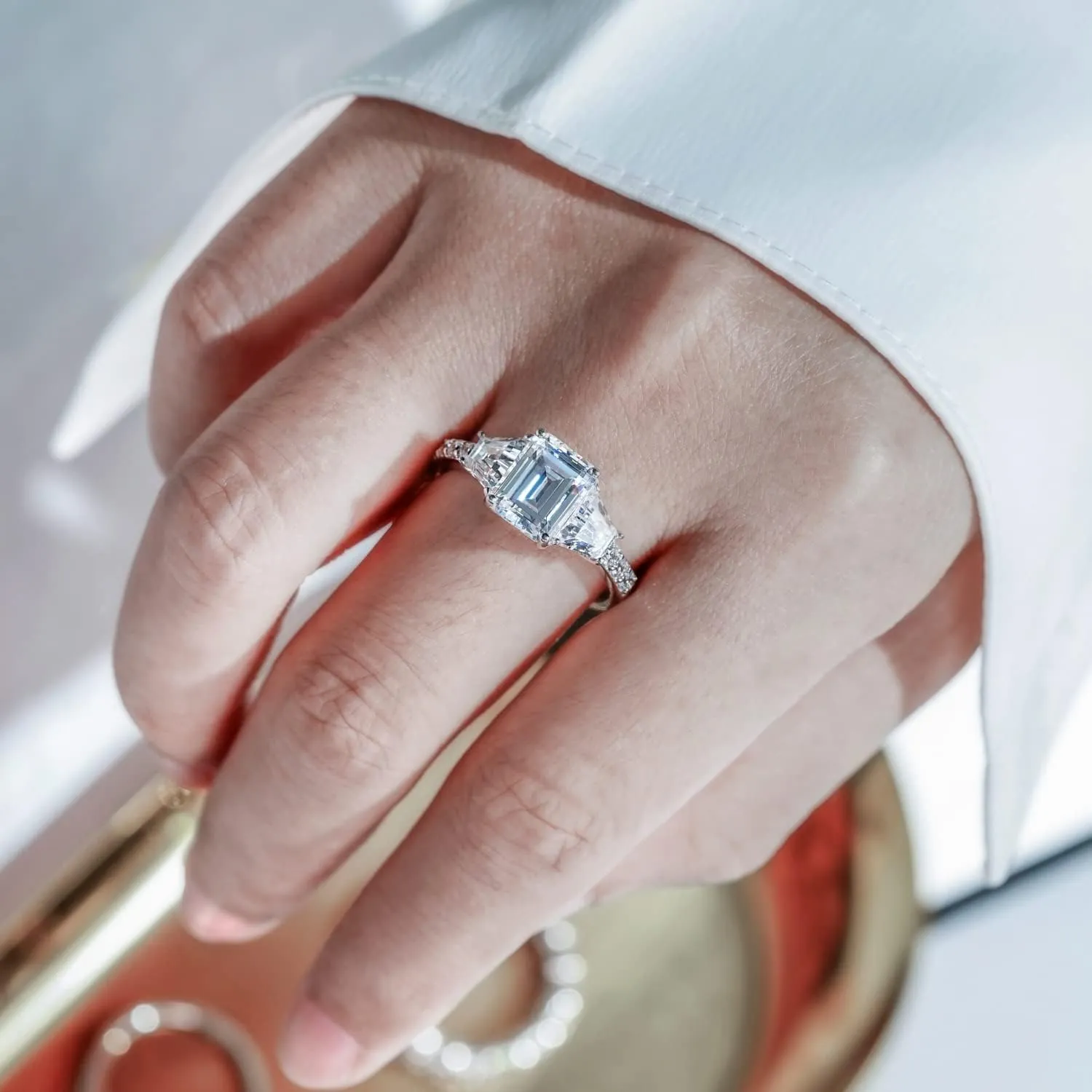 Trapeze & Emerald Cut Ring 925 Sterling Silver Prong Set Engagement Ring Band | 5.00 Carats Cubic Zirconia CZ Simulated Diamond
