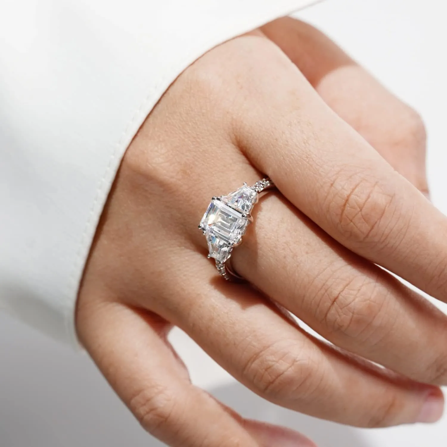 Trapeze & Emerald Cut Ring 925 Sterling Silver Prong Set Engagement Ring Band | 5.00 Carats Cubic Zirconia CZ Simulated Diamond