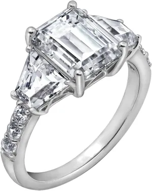 Trapeze & Emerald Cut Ring 925 Sterling Silver Prong Set Engagement Ring Band | 5.00 Carats Cubic Zirconia CZ Simulated Diamond