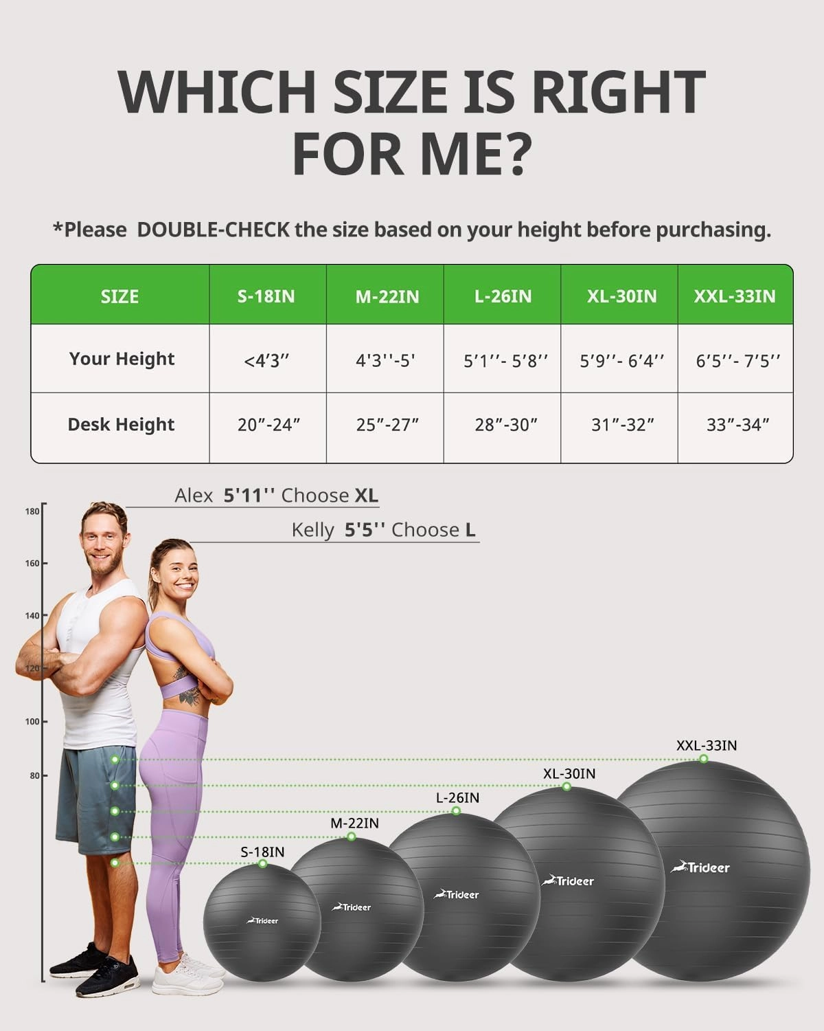 Trideer Extra Thick Yoga Ball Exercise Ball, 5 Sizes Gym Ball, Heavy Duty Ball Chair for Balance, Stability, Pregnancy, Quick Pump Included