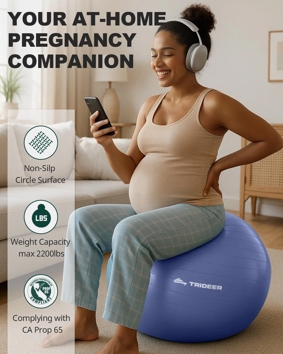Trideer Yoga Ball - Exercise Ball for Workout pilates Stability - Anti-Burst and Slip Resistant for physical therapy, Birthing, Stretching & Core Workout, Office Ball Chair, Flexible Seating, Home Gym