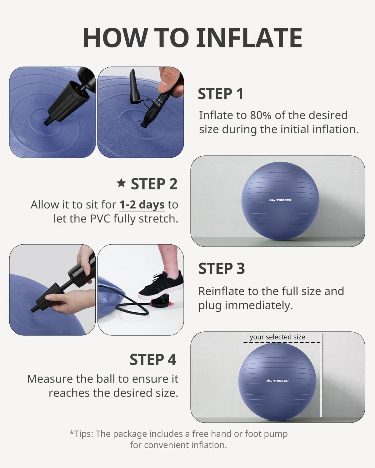 Trideer Yoga Ball - Exercise Ball for Workout pilates Stability - Anti-Burst and Slip Resistant for physical therapy, Birthing, Stretching & Core Workout, Office Ball Chair, Flexible Seating, Home Gym