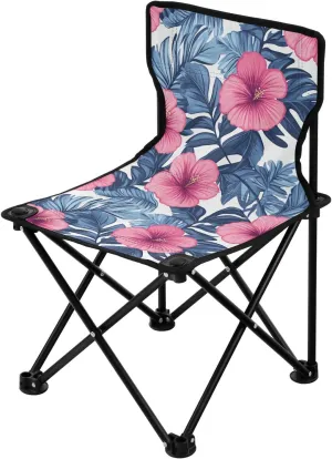 Tropical Style Flower Peach and Blue Collapsible Camping Chairs Ultra-Lightweight Hunting Backpack Chair Includes Carry Bag