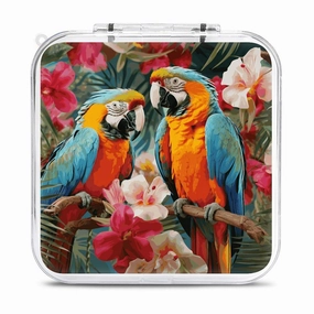 Tropical Plants And Parrots Switch Game Case Switch Game Holder Cartridge Case Storage 12 Games & 2 Micro Sd Card Slots, Travel Carry Cases, Portable Games Card Storage, Hard Shell, Buckle Closure