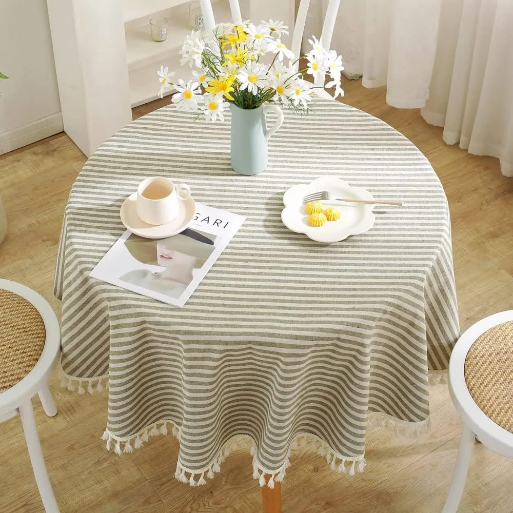 TruDelve Round Tablecloth 70 Inch Olive Green Striped Cloth Tablecloths Spring Outdoor Table Cloth Round Cover (Green,70",Round)