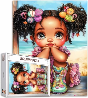 Tucocoo 1000 Pieces Jigsaw Puzzles for Adults Adorable African Little Girl Puzzle Sandy Beach Whimsical Art Puzzles for Challenging Family Activity Game Colorful DIY Crafts Puzzle Wall Decor Gifts