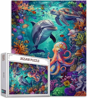 Tucocoo Underwater Scene Jigsaw Puzzle 1000 Pieces Puzzles for Adults, Various Sea Animals Art Jigsaw Puzzles for Challenging Family Activity Games Colorful DIY Handwork Puzzle for Home Decor Gifts