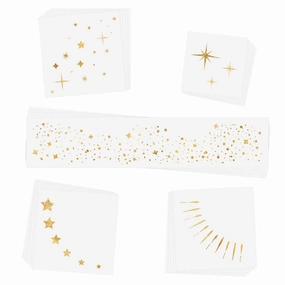 TWINKLING LIGHTS VARIETY SET of 25 assorted premium waterproof metallic gold jewelry temporary foil face Flash Tattoos, face sparkle, face glitter, metallic tattoo, eye jewel, New Years Eve