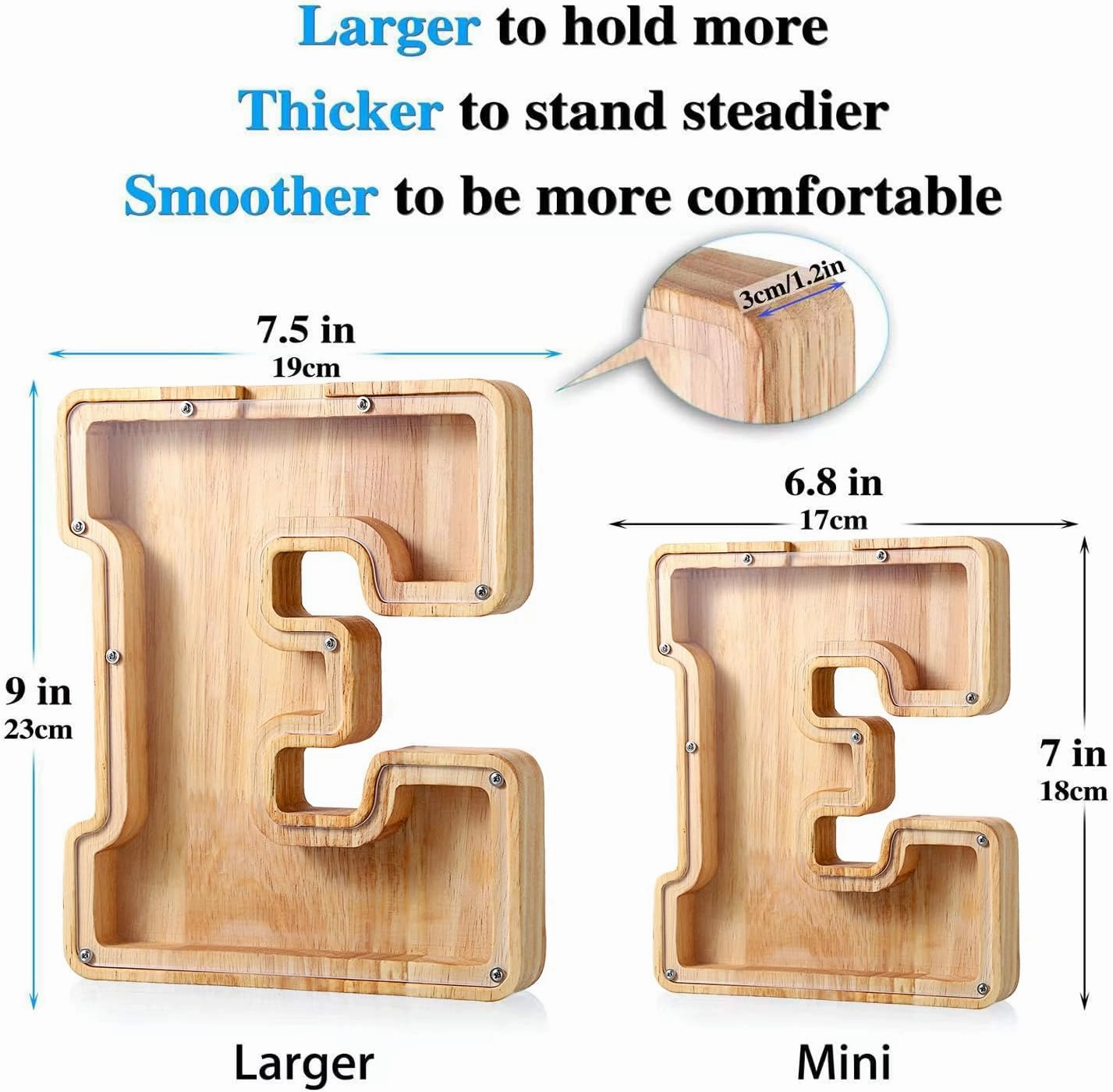 UBeesize Large Piggy Banks Twenty-Six English Alphabet Letter for Boys Girls, Wooden Personalized Bills and Coins Bank Money Box,DIY Name Birthday Gift,Bedroom Living Room Decoration(H)