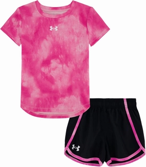 Under Armour Girls Girls Short Sleeve Shirt and Shorts Set, Durable Stretch and Lightweight