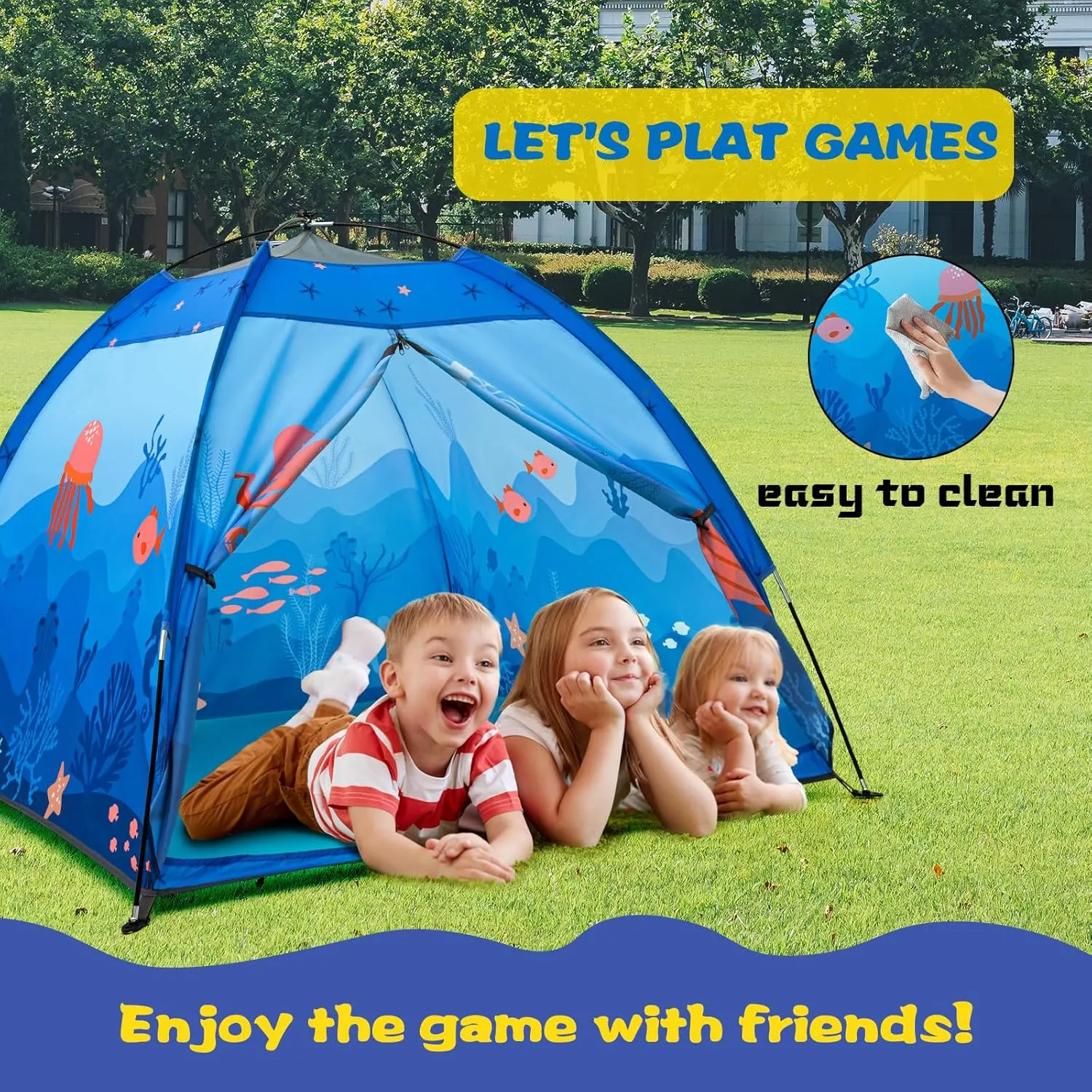 Undersea World Kids Play Tent Undersea World Tent for Kids, Kids Play Tent Foldable Pop Up Kids Tent Indoor Outdoor Party Undersea World Playhouse Tent Toy for Boys Girls-47 * 47 * 41 (Blue)