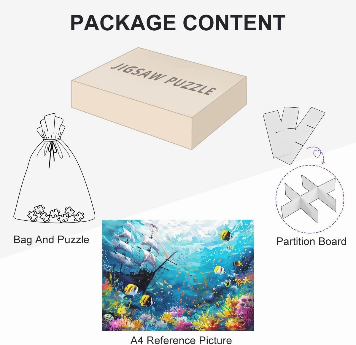 Underwater Scene with Fish Puzzle 500 Pieces, Large Puzzles for Adults, Game Night
