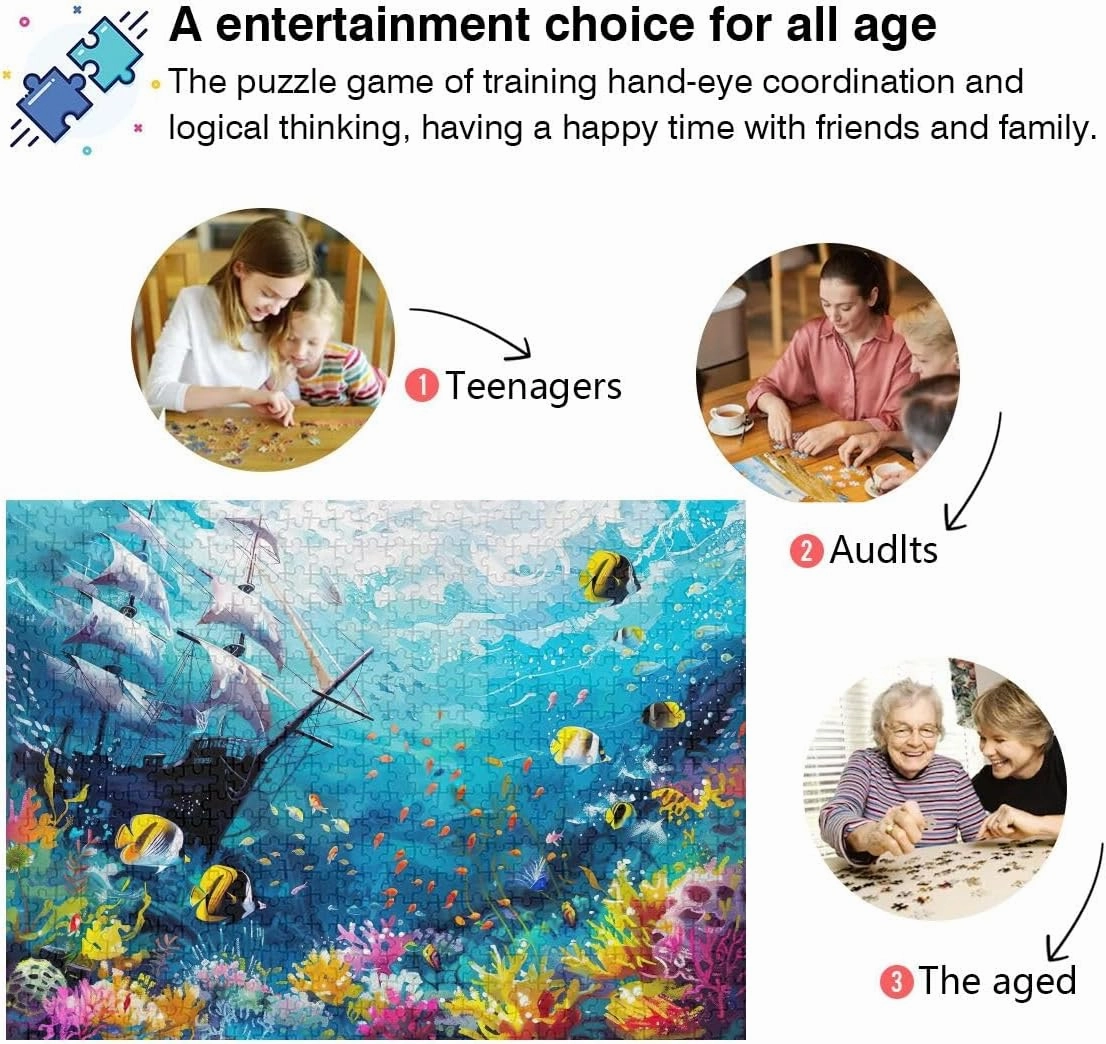 Underwater Scene with Fish Puzzle 500 Pieces, Large Puzzles for Adults, Game Night
