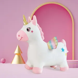 Unicorn Bouncy Horse Toys for 2 Year Old Girl, Inflatable Ultra Thick Plush Horse Hopper, Ride on Rubber Jumping Toys for Baby Girl or Boy 1st Birthday Gift for 2 3 4 Year Old (Pinkish White Unicorn)