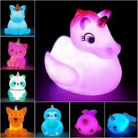 Unicorn Bath Toys Light Up Floating Rubber Toys(8 Packs),Flashing Color Changing Light in Water,Baby Infants Kids Toddler Child Preschool Bathtub Unicorn Bathroom Toy …