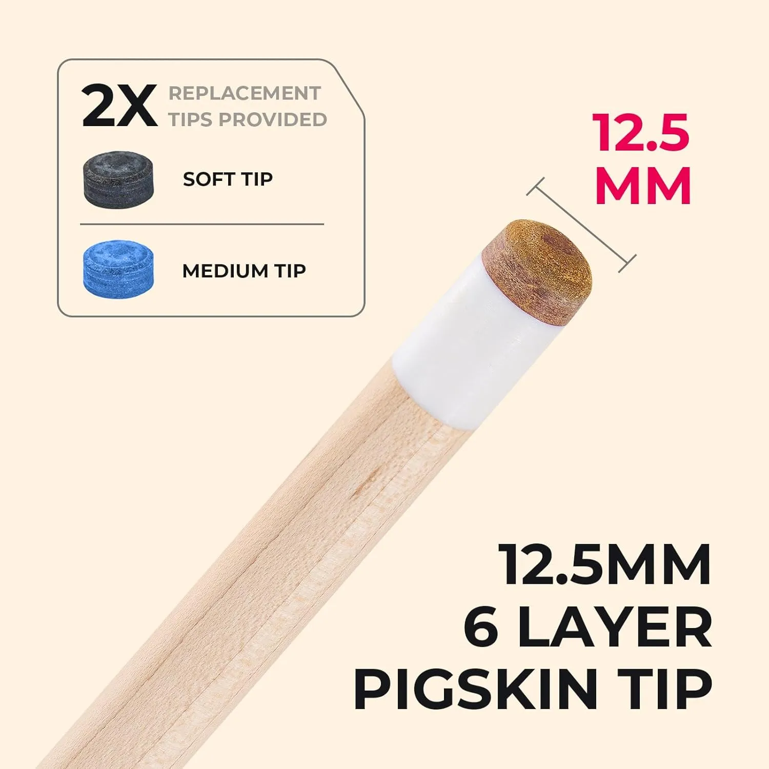 Unicues Premium Maple Wood Pool Cue Stick with Case, 58" Professional Cue Stick for Billiards with 12.5mm Tip, Grade A Canadian Maplewood Cue with Decal Design