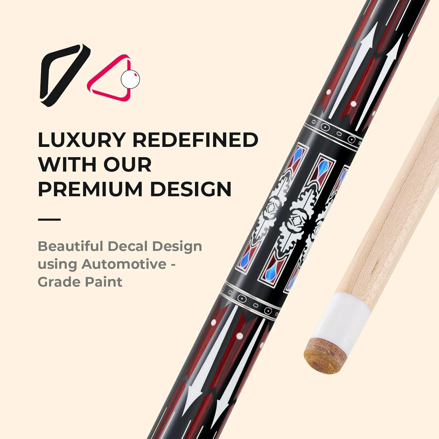 Unicues Premium Maple Wood Pool Cue Stick with Case, 58" Professional Cue Stick for Billiards with 12.5mm Tip, Grade A Canadian Maplewood Cue with Decal Design