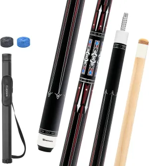 Unicues Premium Maple Wood Pool Cue Stick with Case, 58" Professional Cue Stick for Billiards with 12.5mm Tip, Grade A Canadian Maplewood Cue with Decal Design