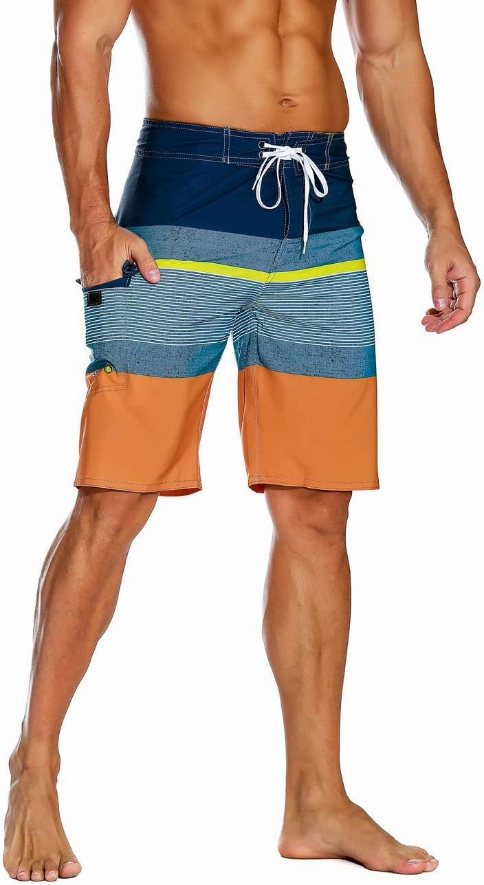 unitop Men's Bathing Board Trunks Beach Shorts Holiday Hawaiian Colorful Striped