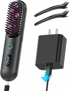 Upgrade Cordless Hair Straightener Brush, Portable Straightening Brush for Travel with 45W Fast Charger, Heated Straightener Comb with Anion for Women, Anti-Scald Design Suitable for Thick, Thin Hair