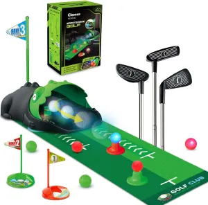 Upgraded Kids Toy Golf Set with Dinosaur Automatic Golf Returner, Led Light Up Night Golf Balls, 3 Clubs, Putting Mat, 3-8 Toddler Mini Golf Games, Indoor Outdoor Sports Toys for Boys Girls 3 