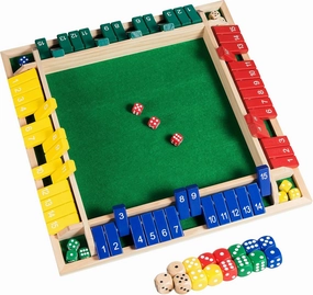 Upgraded 16.54'' Shut The Box Dice Game 4 Player-Colorful Wooden Close The Box Game with 15 Numbers   16 Dices- Tabletop Math Board Game Kids & Adults
