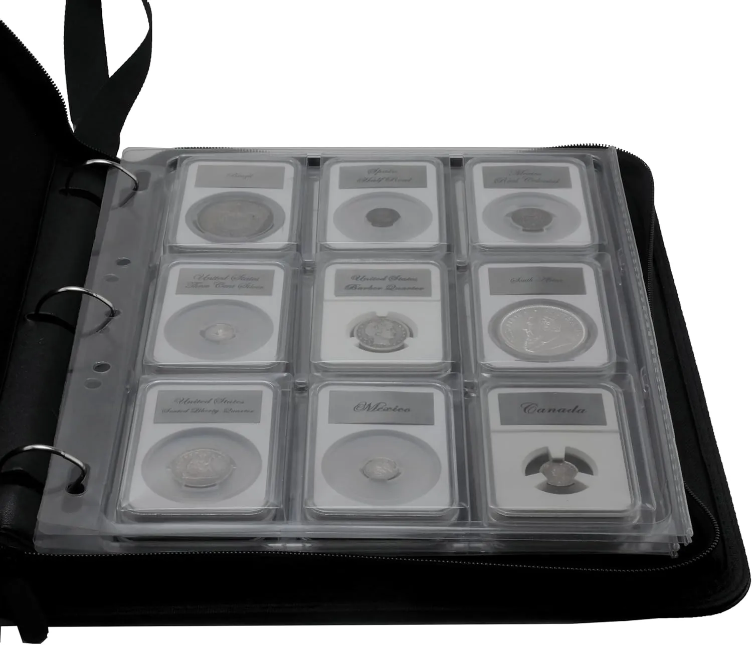 Ursae Minoris 3 D-Ring Standard Format Zipper Binder for Coins, Trading Cards, Stamps, Currency, Bank Notes, Documents, and Other Collectibles - Burgundy
