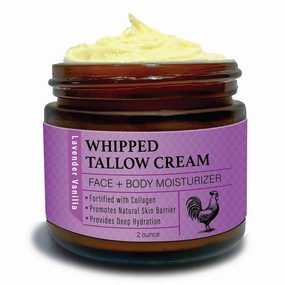 USA Handmade Whipped Chicken Tallow Cream - Packed with Collagen, Organic Face and Body Cream Infused with Organic Olive and Essential Oils. Sensitive-Skin, Eczema, Rosacea - 2 oz (Lavender Vanilla)