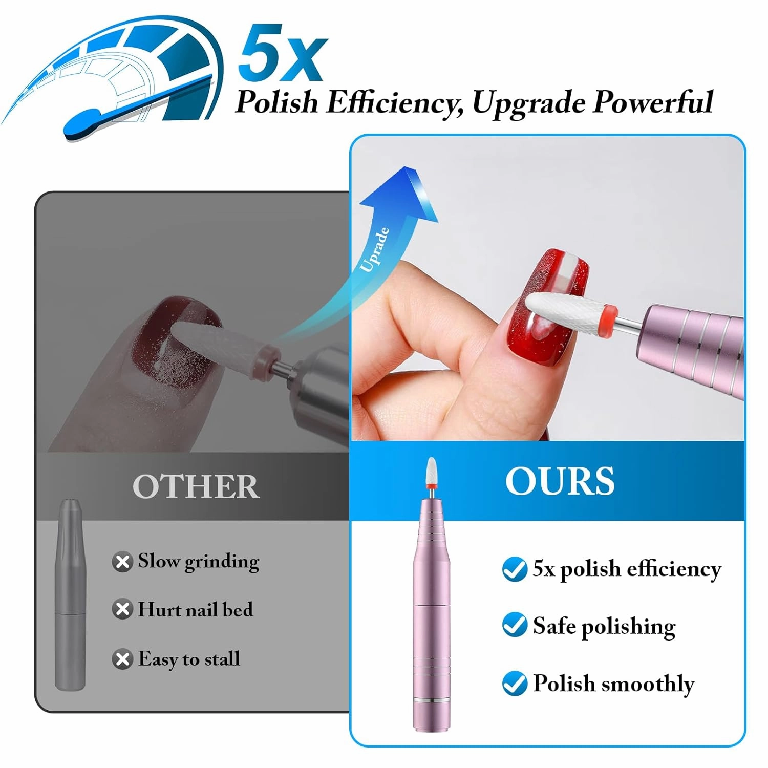 USB Electric Nail Drill, Portable Electric Nail File for Crystal Gel Nails, Manicure Pedicure Tools Polishing Set, Low Noise Manicure Set for Home and Salon Use (Pink)