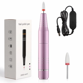 USB Electric Nail Drill, Portable Electric Nail File for Crystal Gel Nails, Manicure Pedicure Tools Polishing Set, Low Noise Manicure Set for Home and Salon Use (Pink)