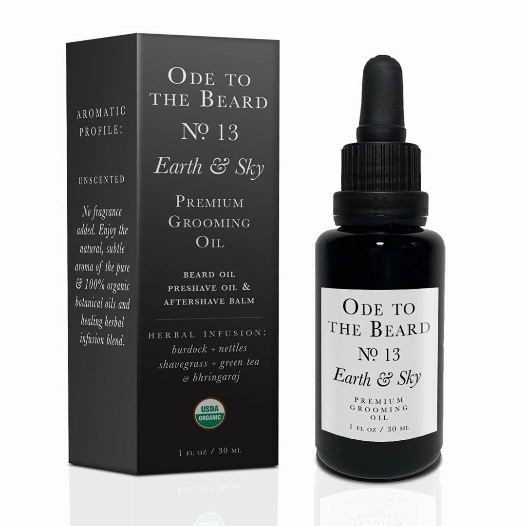 USDA Organic Unscented Beard Oil For Men, 3-in-1 Premium Grooming Oil with Argan Oil, Jojoba and More, For Beard Growth and Maintenance - Ode To The Beard Earth and Sky Beard Oil, 1 fl oz