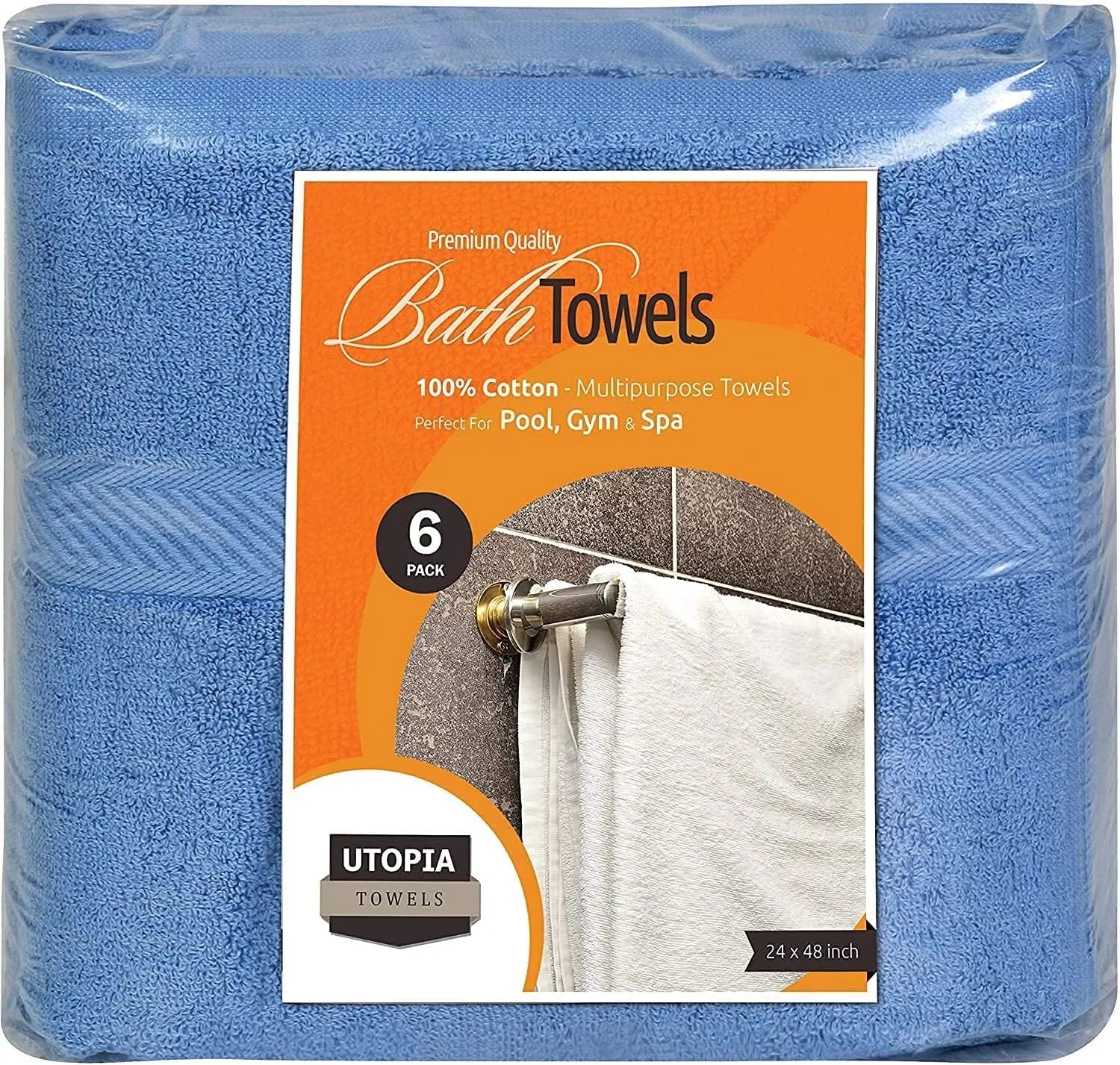 Utopia Towels 18 Pack Bath Towel Set (24 x 48 Inches), 500 GSM 100% Ring Spun Cotton Medium Lightweight and Highly Absorbent Quick Drying, Premium Towels for Hotel, Spa and Bathroom (Electric Blue)