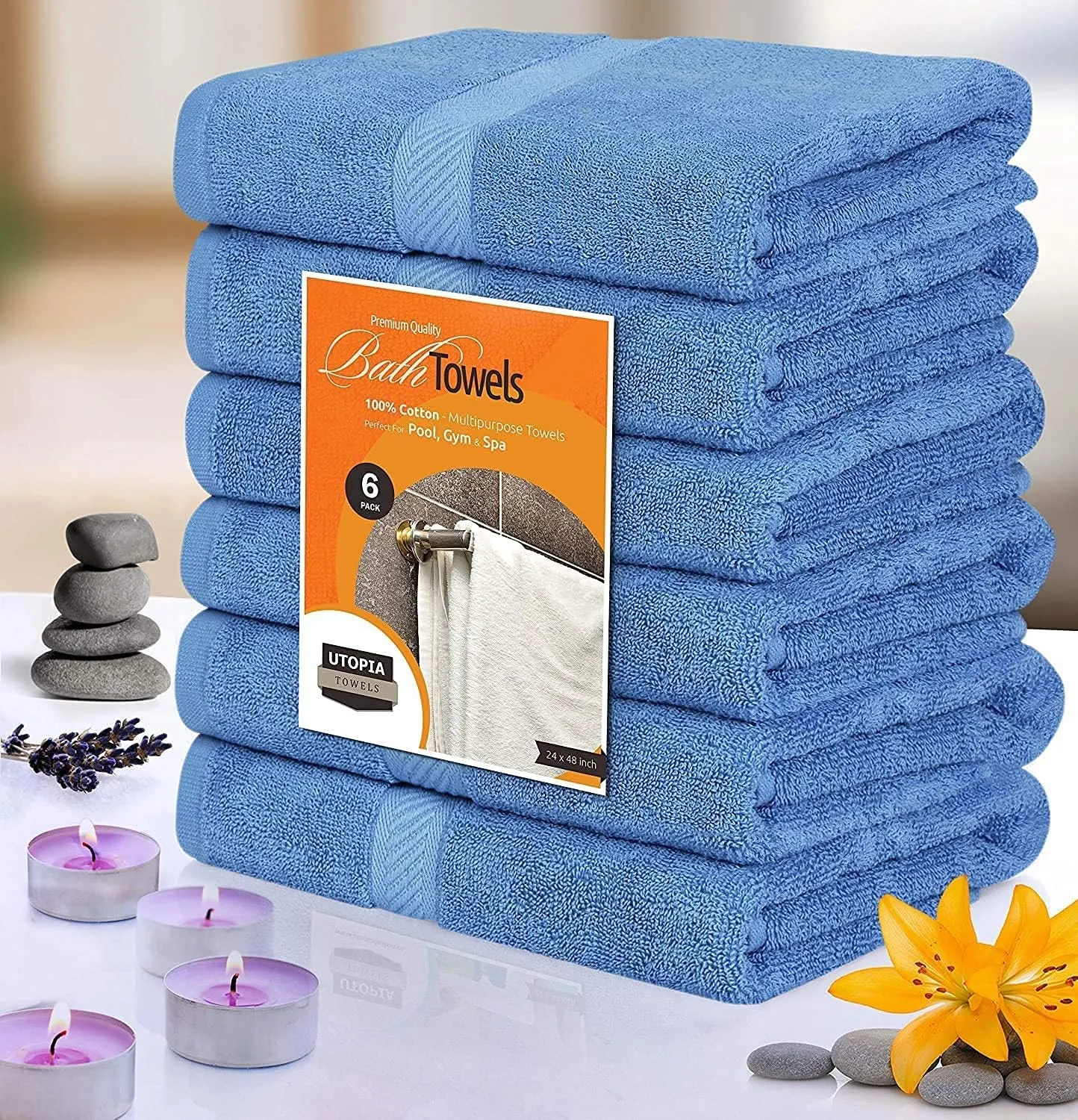Utopia Towels 18 Pack Bath Towel Set (24 x 48 Inches), 500 GSM 100% Ring Spun Cotton Medium Lightweight and Highly Absorbent Quick Drying, Premium Towels for Hotel, Spa and Bathroom (Electric Blue)