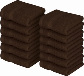 Utopia Towels 12 Pack Premium Wash Cloths Set, 12 by 12 Inches, 100% Cotton Ring Spun, Highly Absorbent and Soft Feel Essential Washcloths for Bathroom, Spa, Gym, and Face, Dark Brown