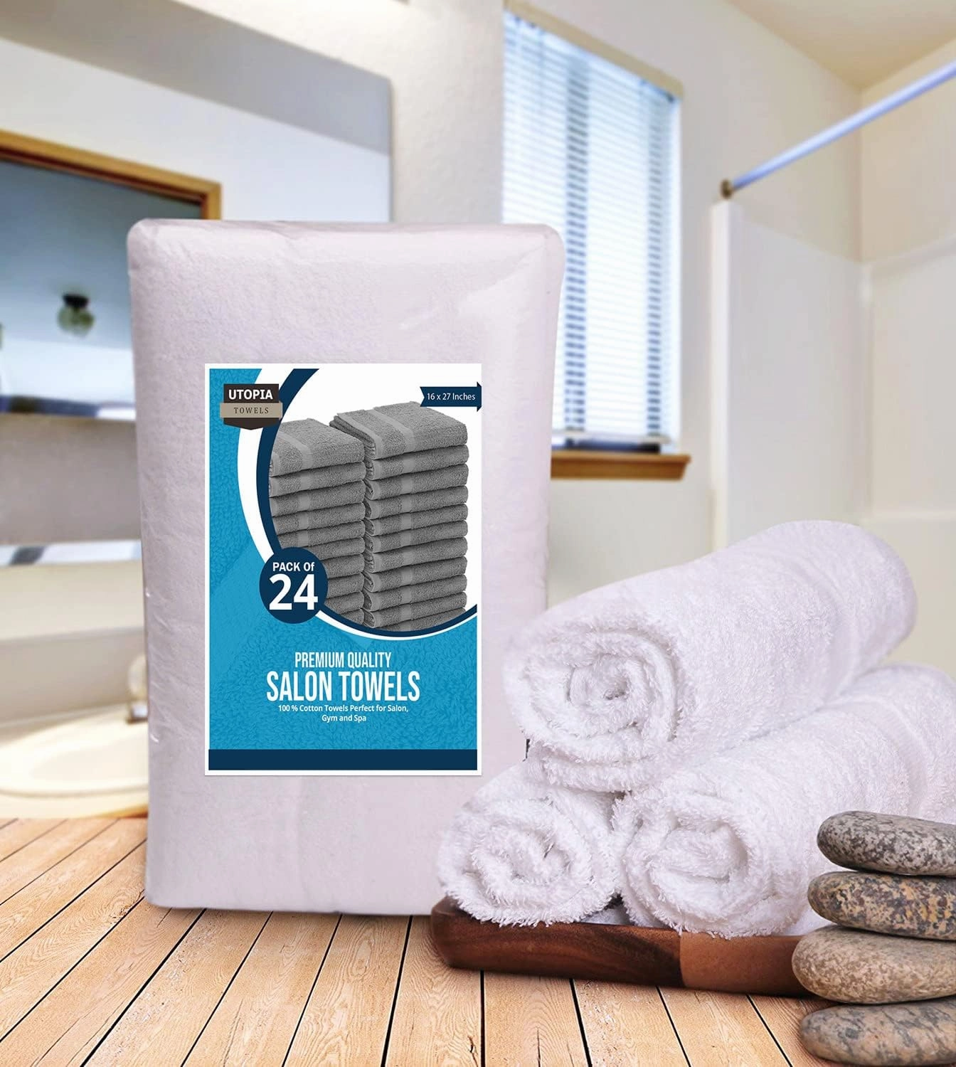 Utopia Towels, Salon Towel, Pack of24, 16 by 27 Inches, Highly Absorbent Cotton Towels for Hand, Gym, Beauty, Spa, and Home Hair Care, White