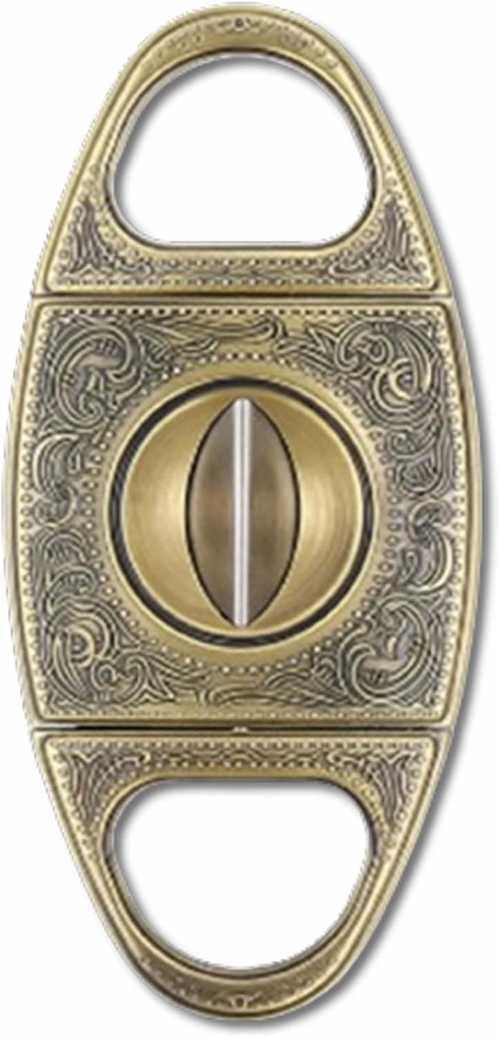 V-Cut Cigar Cutter - Egyptian Pattern Carved Cigar V Cutter with Gift Box((Gold)