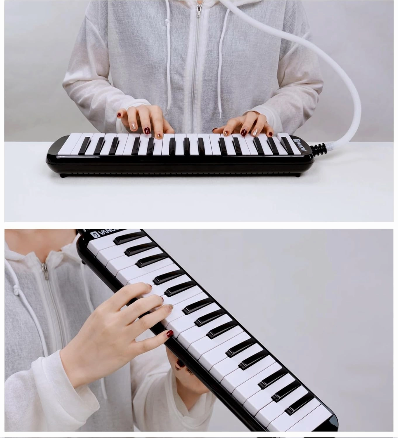 Vangoa 32 Key Melodica, Musical Instrument Air Piano Keyboard, Melodicas with Carrying Bag, Double Mouthpieces, Wipe Cloth, Key Stickers, Long Tubes (Black)