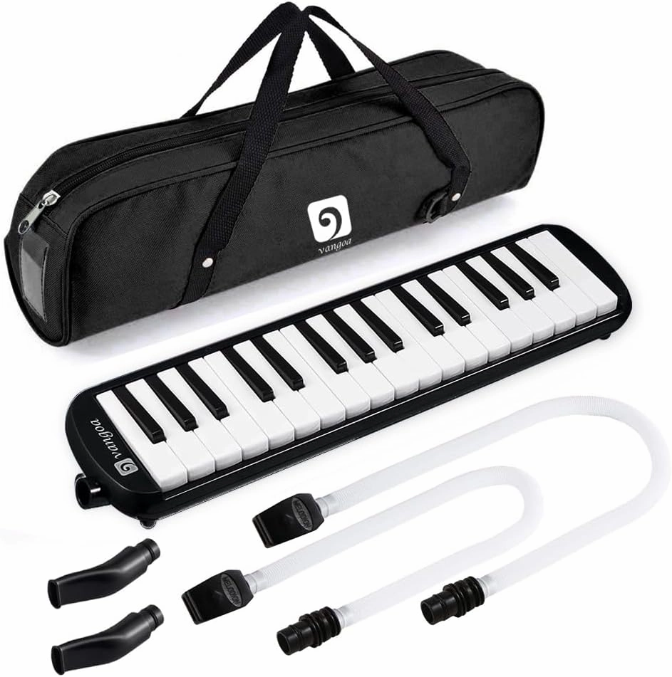Vangoa 32 Key Melodica, Musical Instrument Air Piano Keyboard, Melodicas with Carrying Bag, Double Mouthpieces, Wipe Cloth, Key Stickers, Long Tubes (Black)
