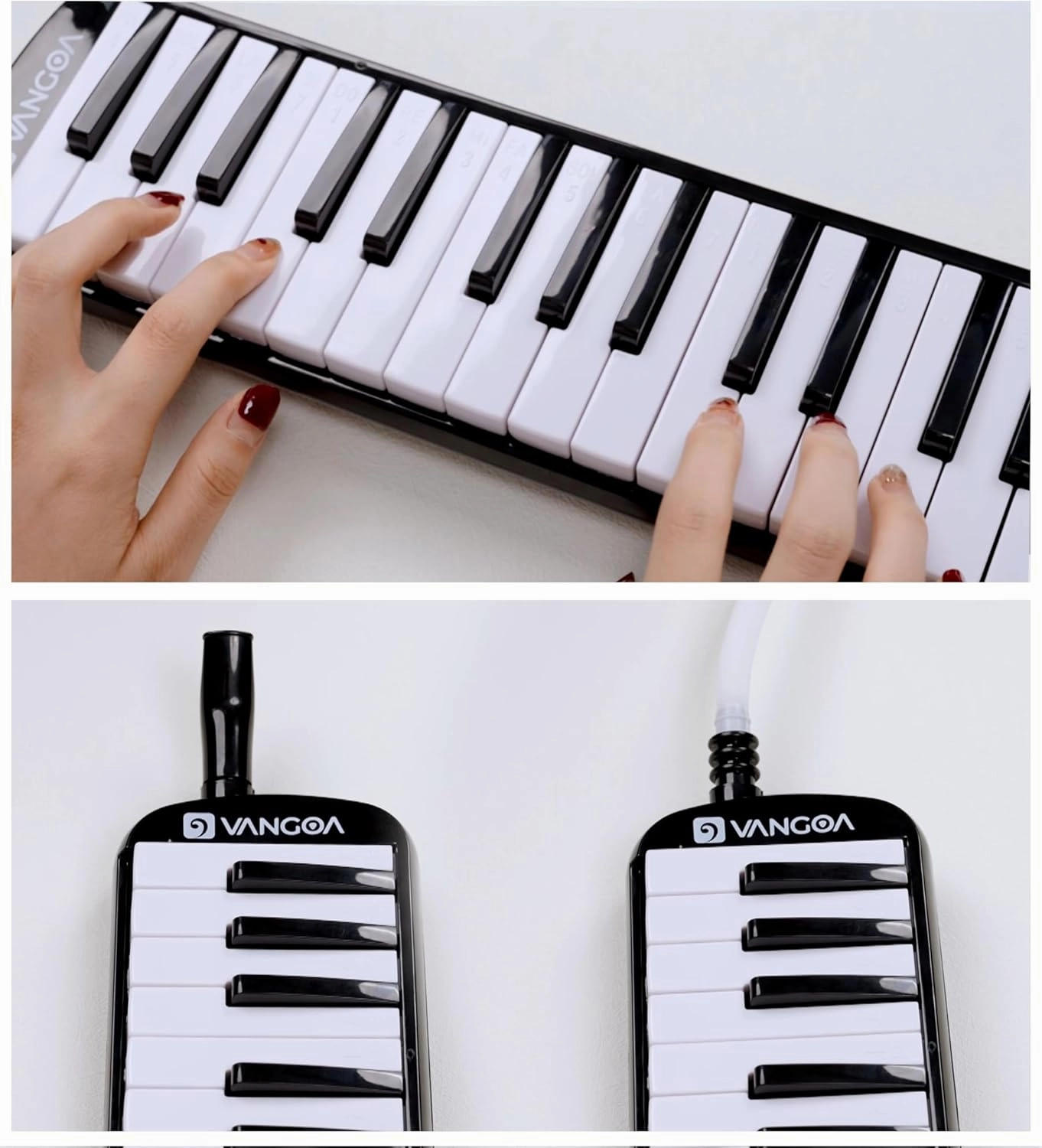 Vangoa 32 Key Melodica, Musical Instrument Air Piano Keyboard, Melodicas with Carrying Bag, Double Mouthpieces, Wipe Cloth, Key Stickers, Long Tubes (Black)