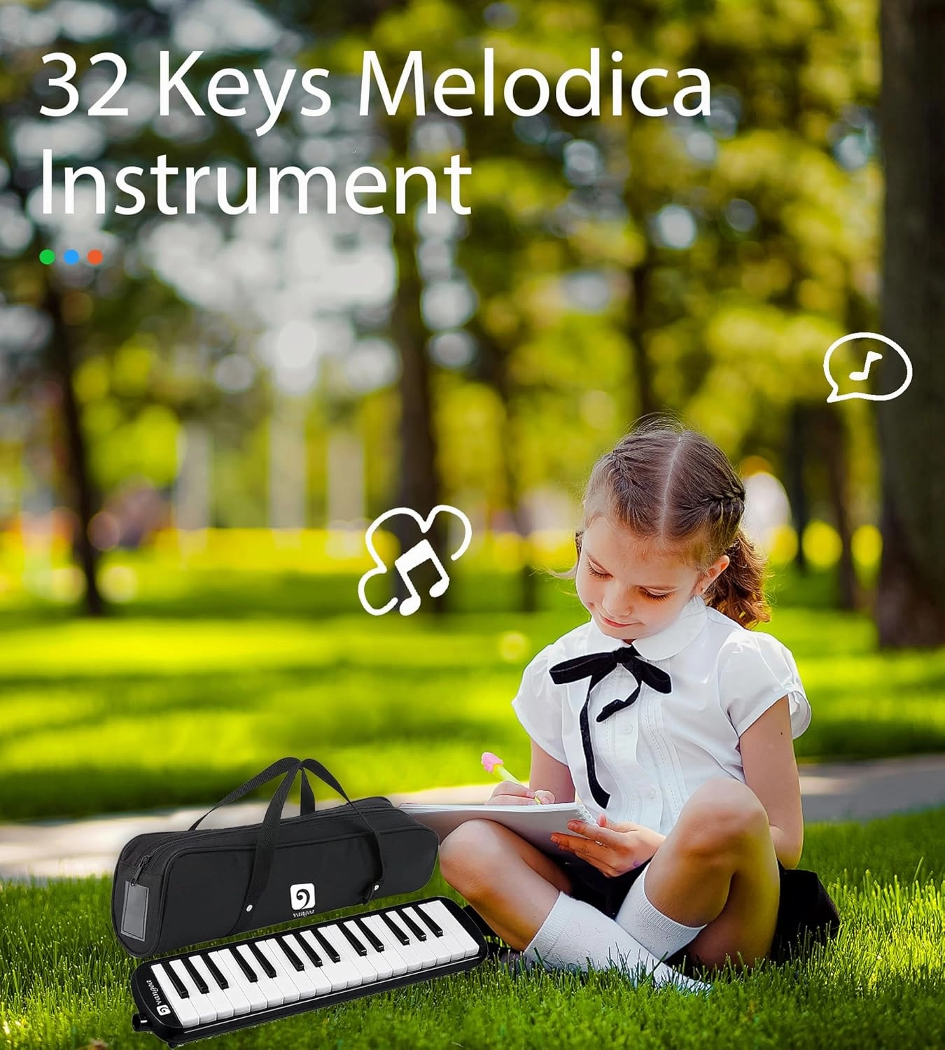 Vangoa 32 Key Melodica, Musical Instrument Air Piano Keyboard, Melodicas with Carrying Bag, Double Mouthpieces, Wipe Cloth, Key Stickers, Long Tubes (Black)