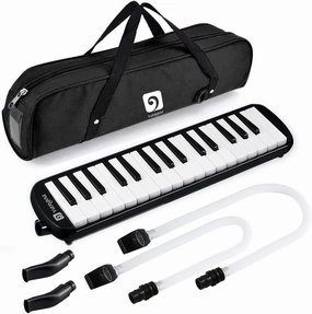 Vangoa 32 Key Melodica, Musical Instrument Air Piano Keyboard, Melodicas with Carrying Bag, Double Mouthpieces, Wipe Cloth, Key Stickers, Long Tubes (Black)
