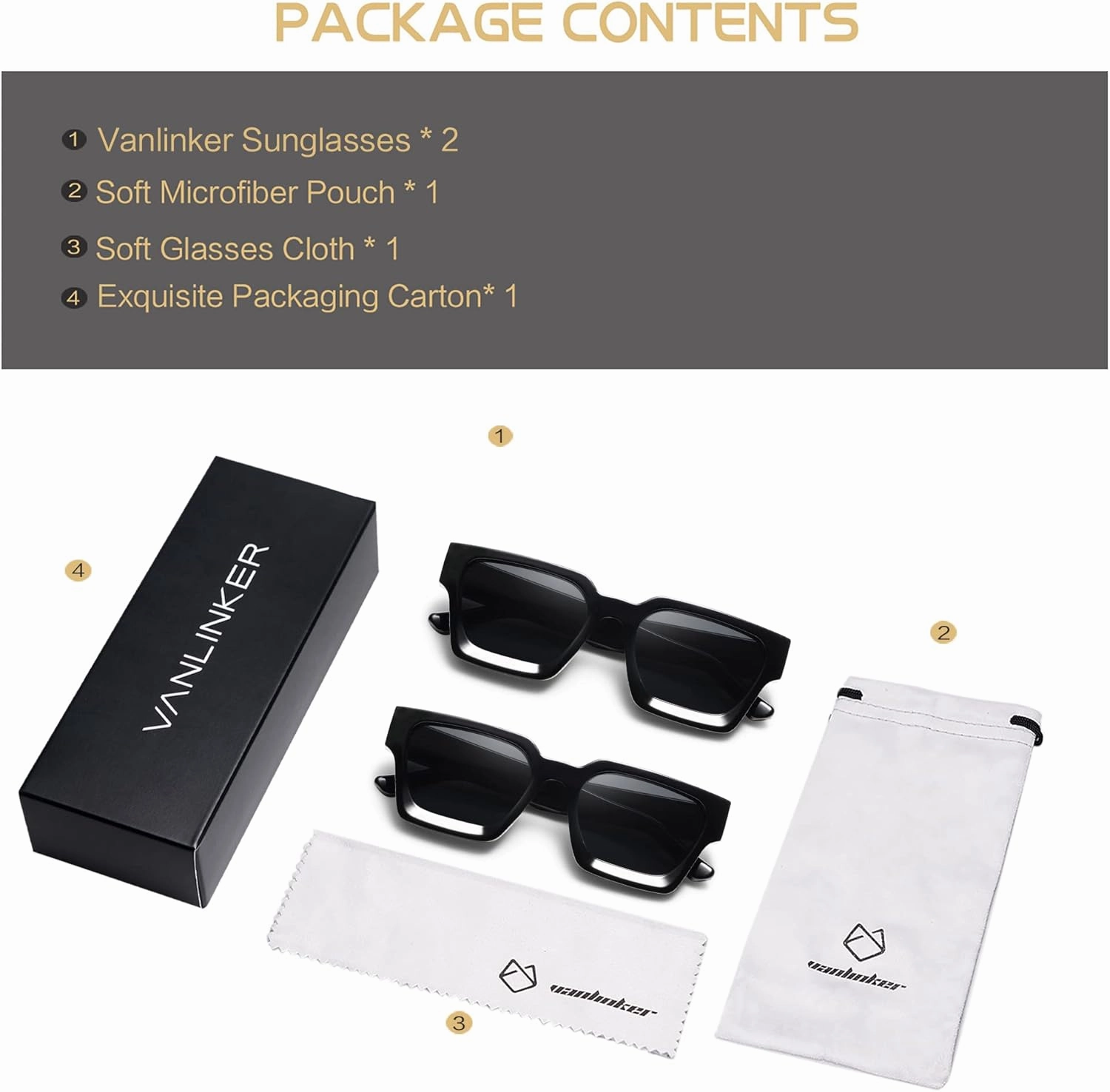 VANLINKER Thick Square Sunglasses for Men Women Retro Chunky Rectangle Shades UV400 Protection VL9731