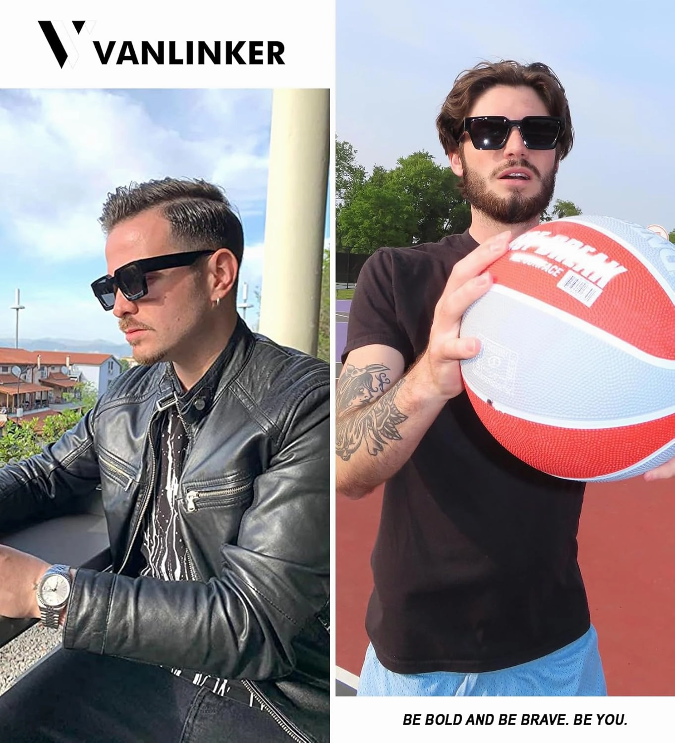 VANLINKER Thick Square Sunglasses for Men Women Retro Chunky Rectangle Shades UV400 Protection VL9731