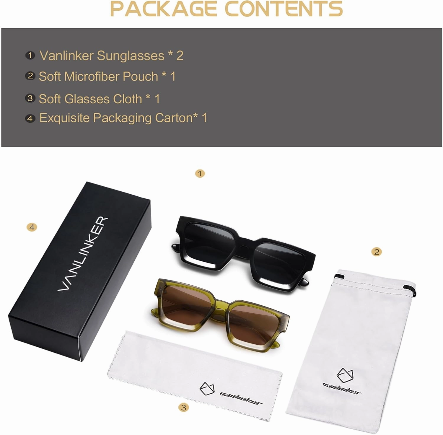 VANLINKER Thick Square Sunglasses for Men Women Retro Chunky Rectangle Shades UV400 Protection VL9731