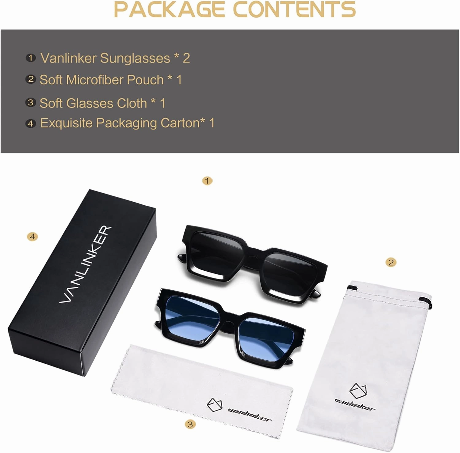 VANLINKER Thick Square Sunglasses for Men Women Retro Chunky Rectangle Shades UV400 Protection VL9731